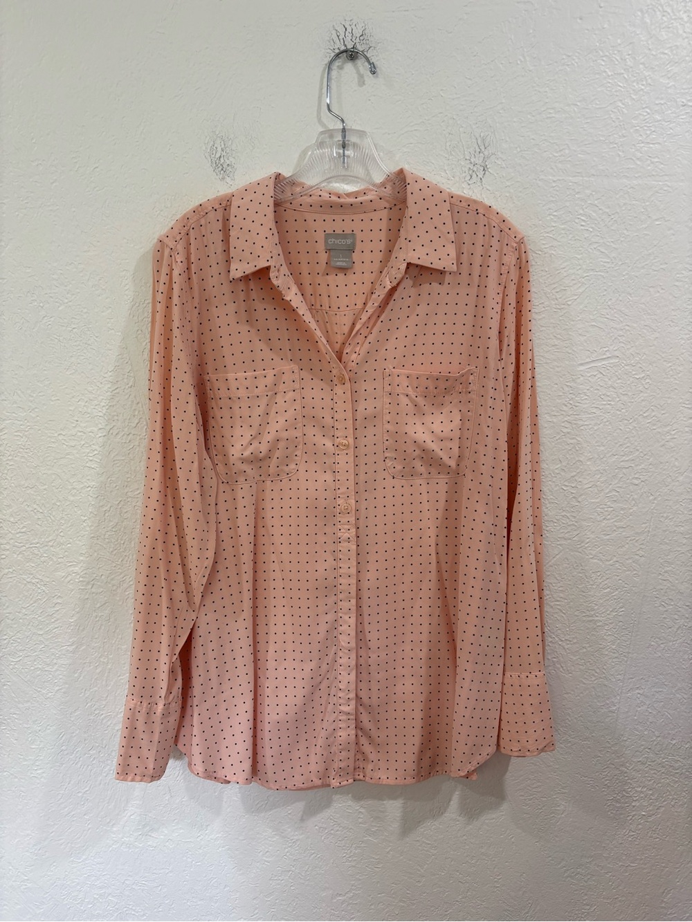 Chico’s Pink Pindot Half Placket Shirt
